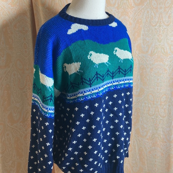 Vintage knit sweater sheep clouds pattern size large - Picture 5 of 11